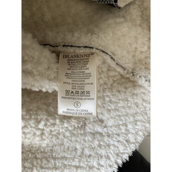 BLANK NYC Moto Jacket Women S Black Faux Leather White Faux Fur Full Zipper - Picture 11 of 12